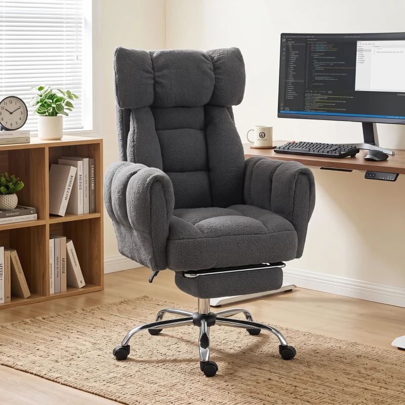 HOMCOM Criss Cross Office Chair with Flip-Up Armrests, Reclining Desk Chair with Wide Seat, Footrest, Wheels, Dark Gray