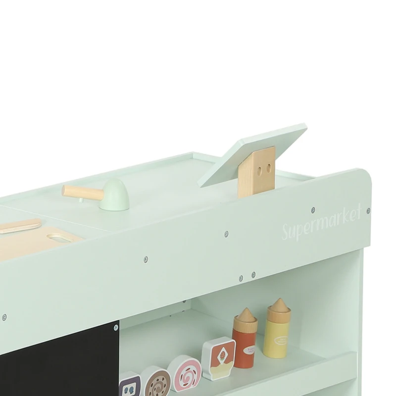 Qaba Kids Grocery Store Playset, Wooden Play Store with Play Food, Cash Register, Chalkboard, 44 Accessories for Ages 3-6