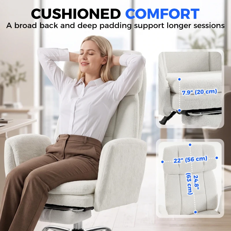 HOMCOM Big and Tall Office Chair with Flip Armrests for Cross Legged Sitting, 400 lbs Heavy Duty Computer Desk Chair, Cream
