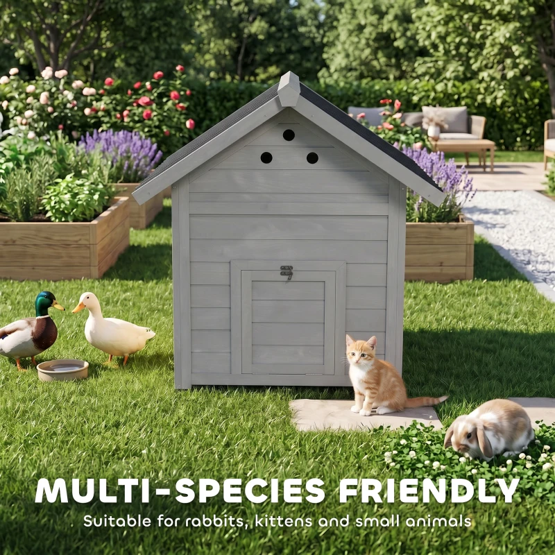 PawHut Duck Coop, Wooden Duck House with Openable Roof & Double Doors, Light Gray