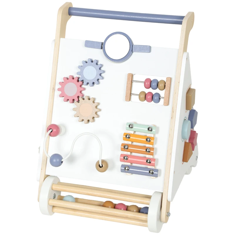 Qaba Wooden Baby Walker, Baby Push Walker w/ Adjustable Speed, Rear Storage for Learning to Walk, Gift for 1.5-3 Years, White