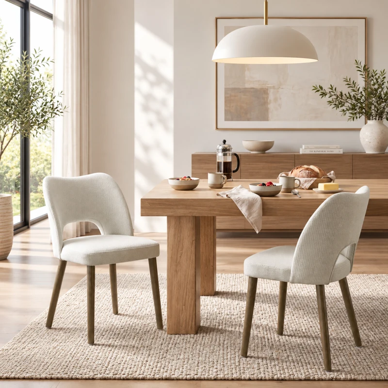 HOMCOM Dining Chairs Set Upholstered Kitchen Chenille Tool Free Assembly Rubberwood Legs, Cream White