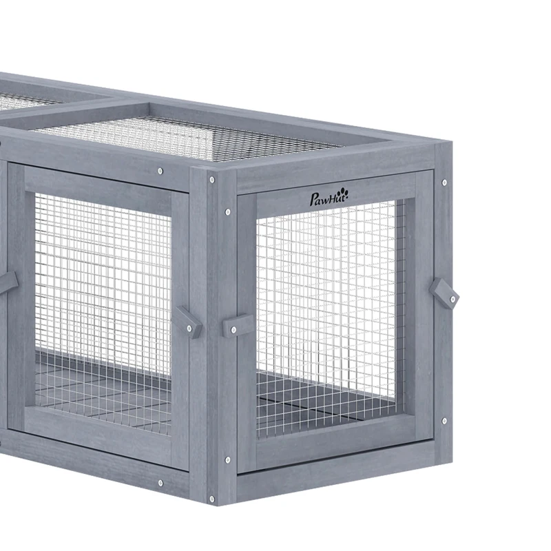 PawHut 79" Long Cat Tunnel, Cat shelter L- Shape with Extendable Design for Indoor/Outdoor Use with Removable Door, Light Grey