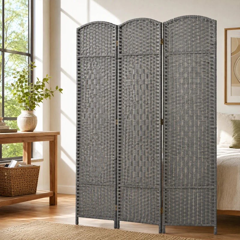 HOMCOM Folding Room Divider Screen 3 Panel 6' Tall Privacy Screen Freestanding Wood Partition for Home Office, Mixed Gray