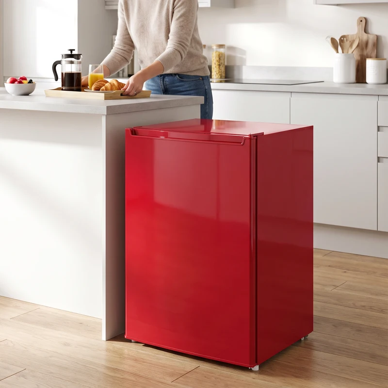 HOMCOM Compact Upright Freezer, 2.1 Cubic Feet Mini Freezer with Reversible Door, 2 Shelves, Adjustable Temperature, Red