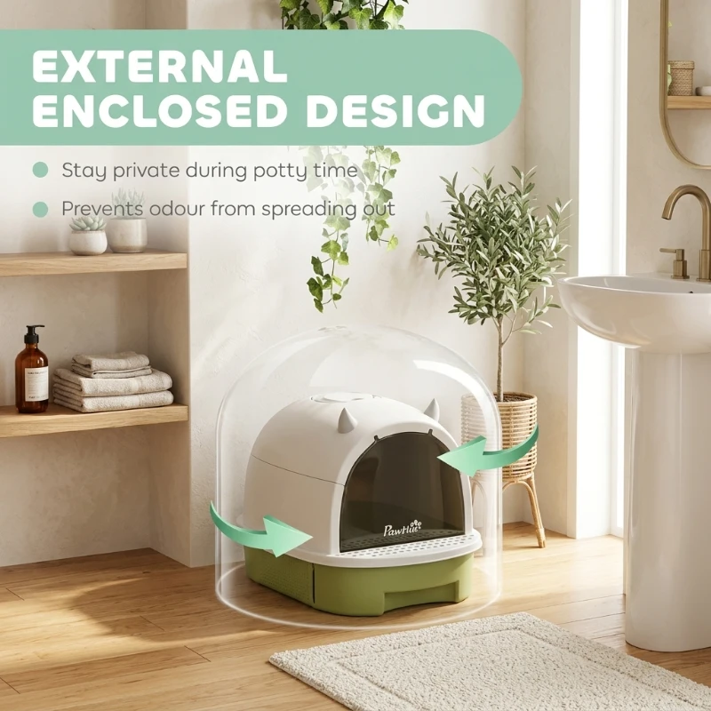 PawHut Covered Cat Litter Box with Lid, Scoop, Deodorizing Bags for Odor Control, Privacy, Easy to Clean, Green