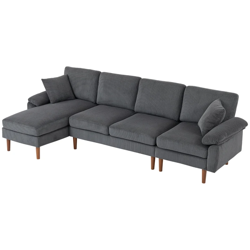 HOMCOM L-Shape Sofa, Modern Sectional Couch with Changeable Chaise Lounge, Pillows and Wooden Legs for Living Room, Dark Grey