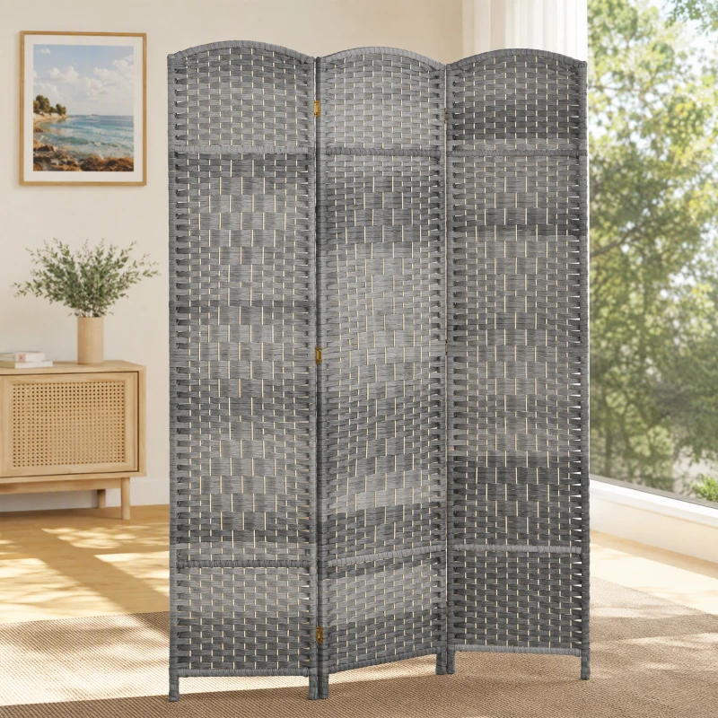 HOMCOM Folding Room Divider Screen 3 Panel 6' Tall Privacy Screen Freestanding Wood Partition for Home Office, Mixed Gray