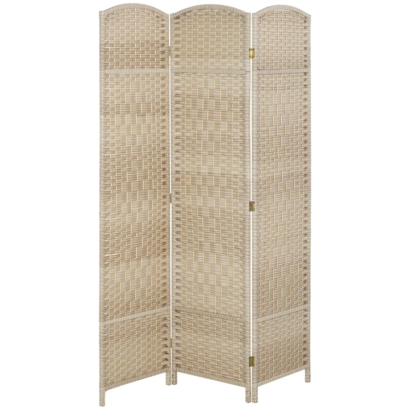 HOMCOM 6 Ft Tall Folding Room Divider, 3 Panel Portable Privacy Screen, Hand-Woven Partition Wall Divider, Light Oak