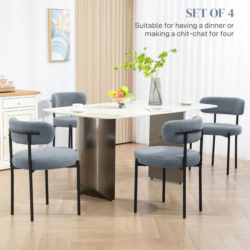 HOMCOM 4 Pieces Kitchen Chairs, Modern Dining Chairs w/ Berber Fleece Upholstery and Steel Legs for Living Room, Grey