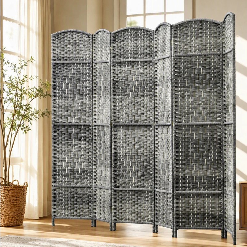 HOMCOM Folding Room Divider Screen 6 Panel 6' Tall Privacy Screen Freestanding Wood Partition for Home Office, Mixed Gray