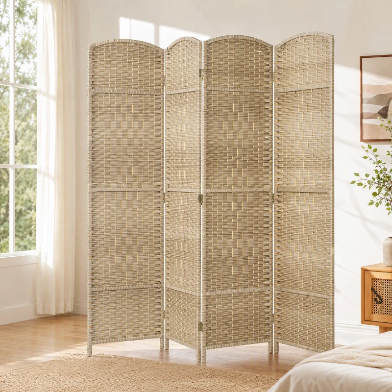 HOMCOM Folding Room Divider Screen 4 Panel 6' Tall Privacy Screen Freestanding Wood Partition for Home Office, Washed Oak