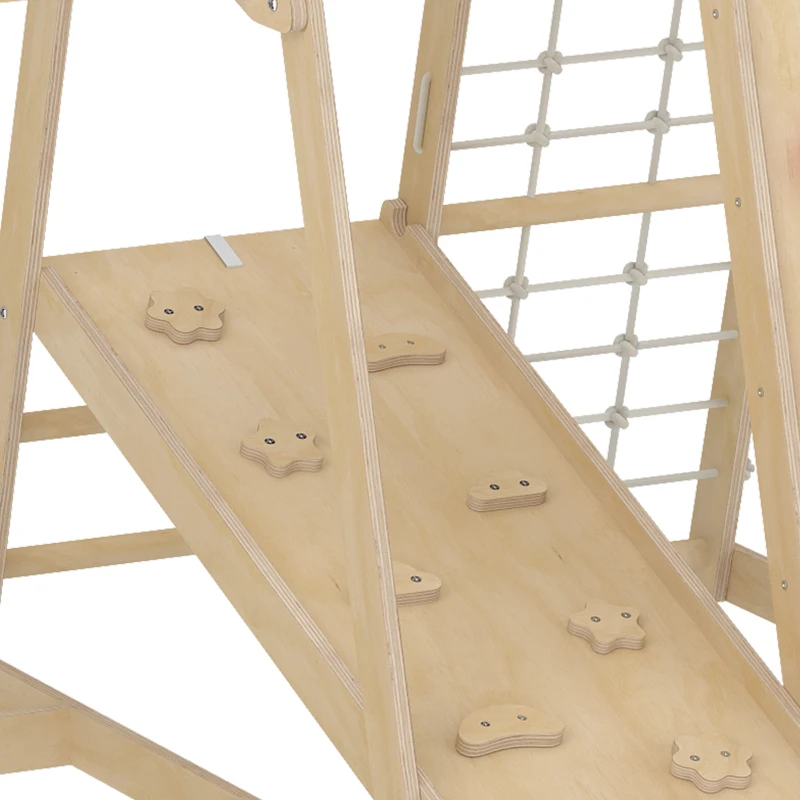 Qaba 7-in-1 Kids Montessori Jungle Gym with Reversible Slide, Basketball Hoop, Monkey Bars, Rock Wall, Climbing Net & Ladder