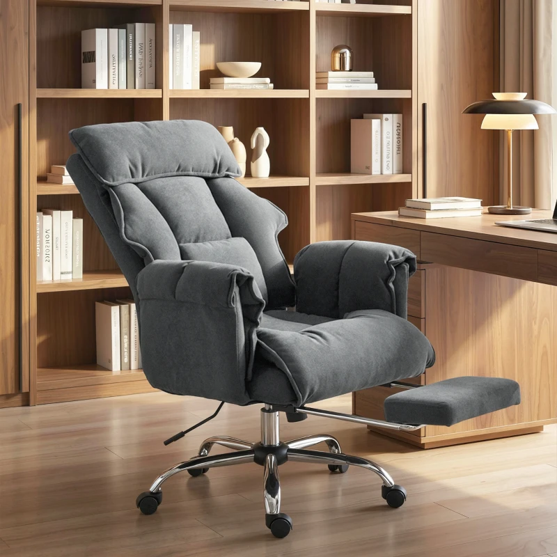 HOMCOM Desk Chair, Computer Office Chair with Footrest, Adjustable Backrest and Headrest, Dark Grey