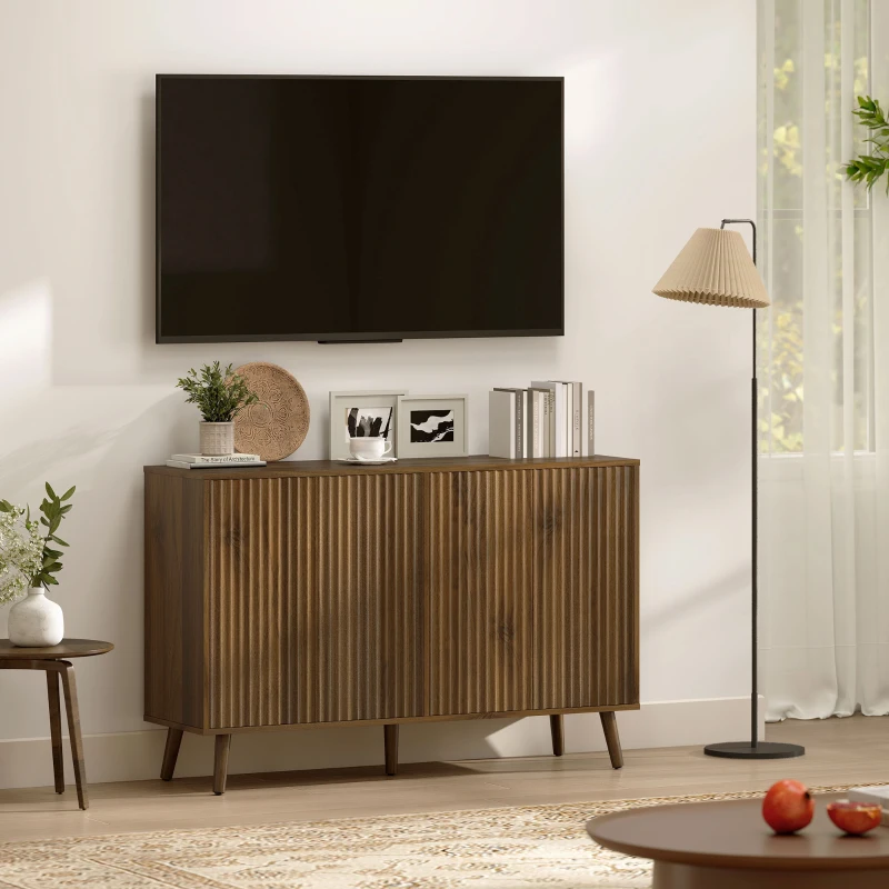HOMCOM Buffet Cabinet with Storage, Modern Fluted Sideboard with Adjustable Shelves for Dining Room Living Room, Dark Brown