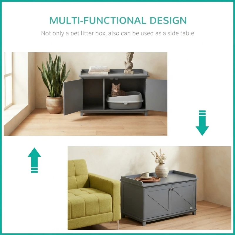 PawHut Cat Litter Box Furniture with Large Hidden Storage