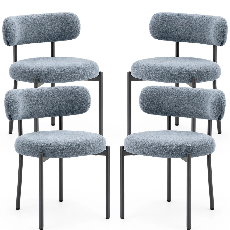 HOMCOM 4 Pieces Kitchen Chairs, Modern Dining Chairs w/ Berber Fleece Upholstery and Steel Legs for Living Room, Grey