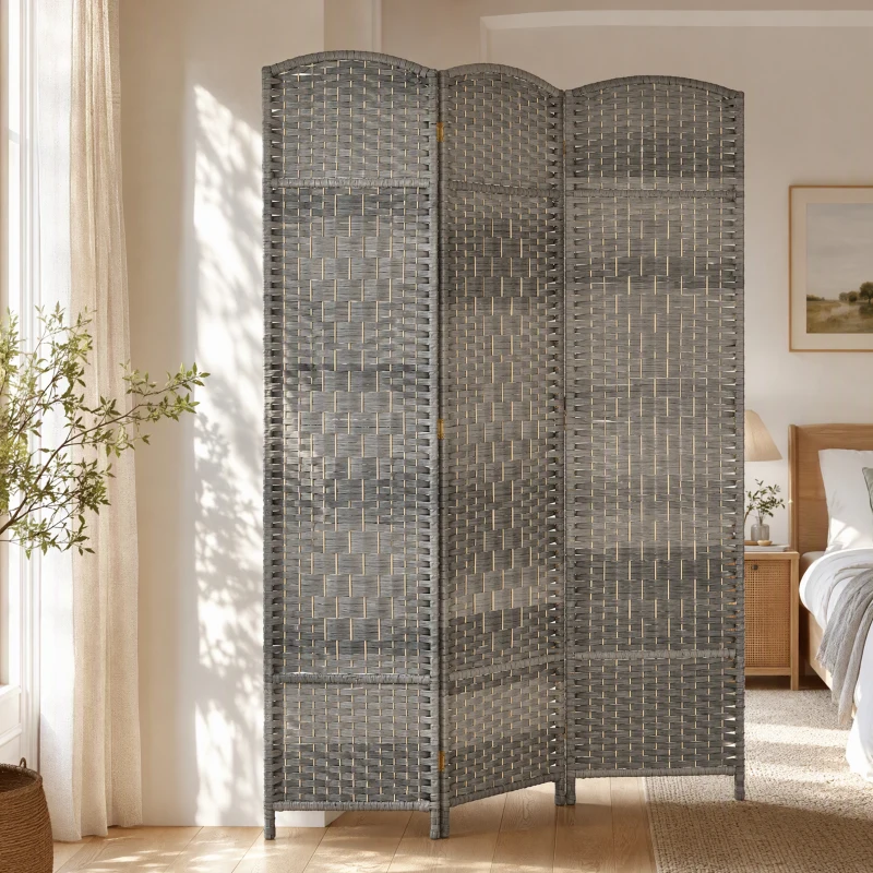 HOMCOM Folding Room Divider Screen 3 Panel 6' Tall Privacy Screen Freestanding Wood Partition for Home Office, Mixed Gray