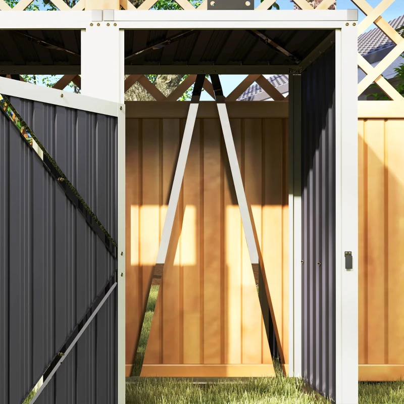 Outsunny Double Garbage Bin Shed, Lockable Outdoor Storage Shed with Openable Lid, Galvanized Frame for Garden Patio, Dark Grey