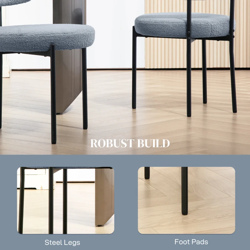 HOMCOM 4 Pieces Kitchen Chairs, Modern Dining Chairs w/ Berber Fleece Upholstery and Steel Legs for Living Room, Grey