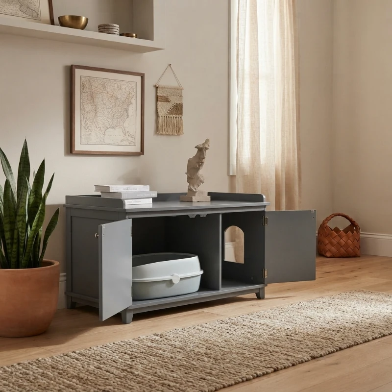 PawHut Cat Litter Box Furniture with Large Hidden Storage
