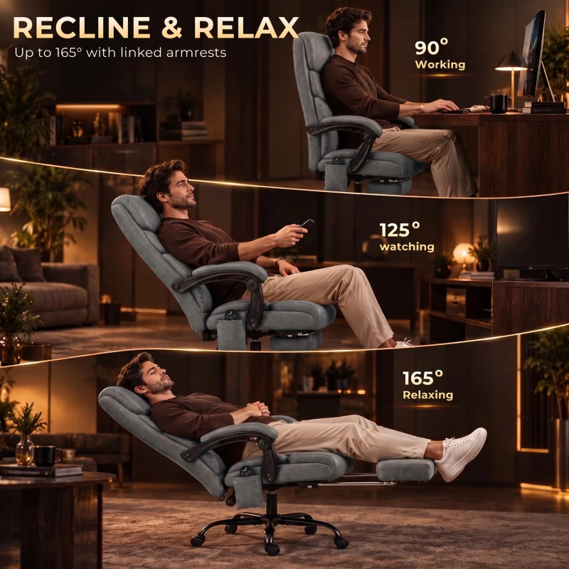 HOMCOM Massage Office Chair Vibration Computer Chair Heated Reclining PU Leather Footrest Height Adjustable Gray
