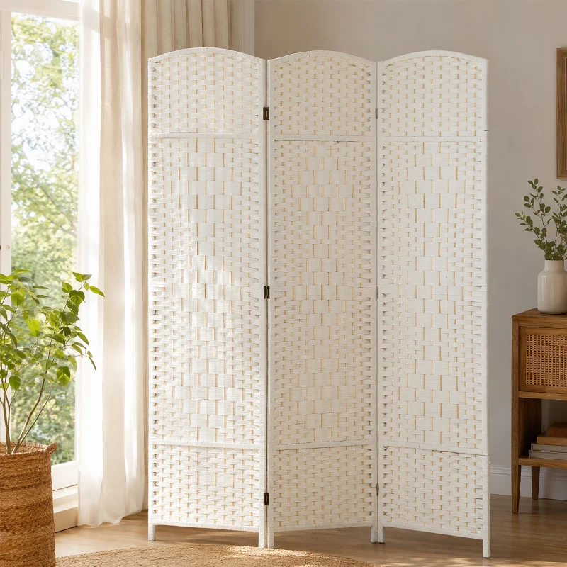 HOMCOM Folding Room Divider Screen 3 Panel 6' Tall Privacy Screen Freestanding Wood Partition for Home Office, White