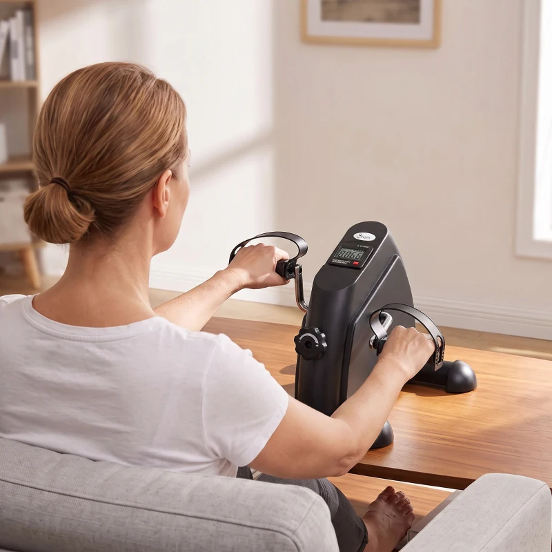 Soozier Portable Mini Pedal Exercise Bike Indoor Cycle Fitness Arm Leg w/ LCD Display, Black