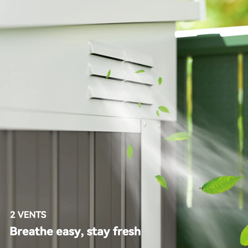 Outsunny 4' x 8' Outdoor Storage Shed Lean to Shed Outdoor Metal Tool Shed with Lockable Door and Air Vents, Light Grey