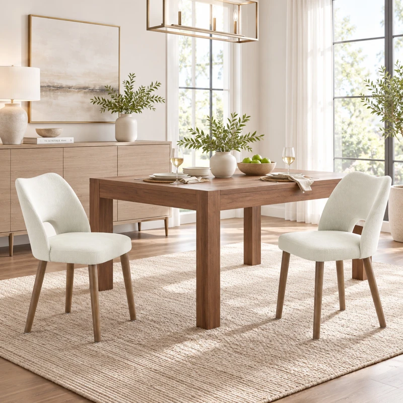 HOMCOM Dining Chairs Set Upholstered Kitchen Chenille Tool Free Assembly Rubberwood Legs, Cream White
