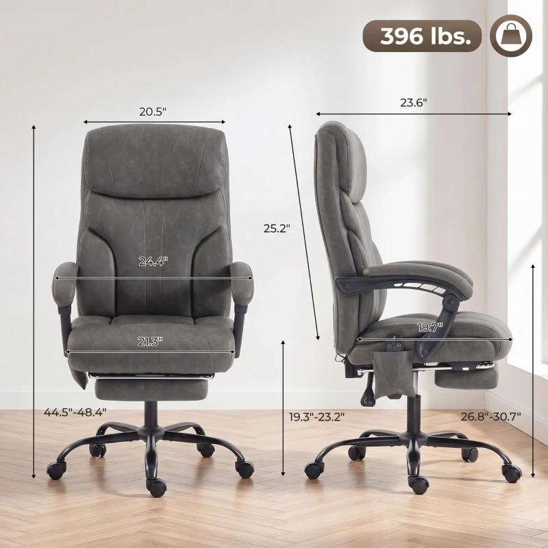 HOMCOM Massage Office Chair Vibration Computer Chair Heated Reclining PU Leather Footrest Height Adjustable Gray
