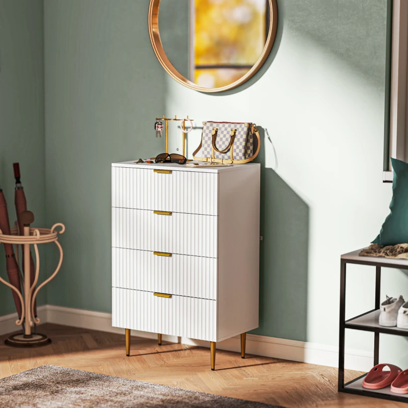 HOMCOM Modern Chest 4-Drawer Dresser for Bedroom with Gold Legs and Handles, White