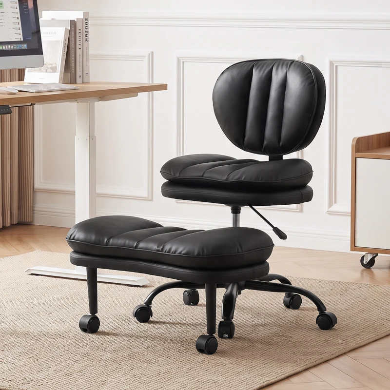 HOMCOM Ergonomic Cross Legged Office Chair, 360° Swivel Meditation Desk Chair with Wheels and Detachable Wider Footrest, Black