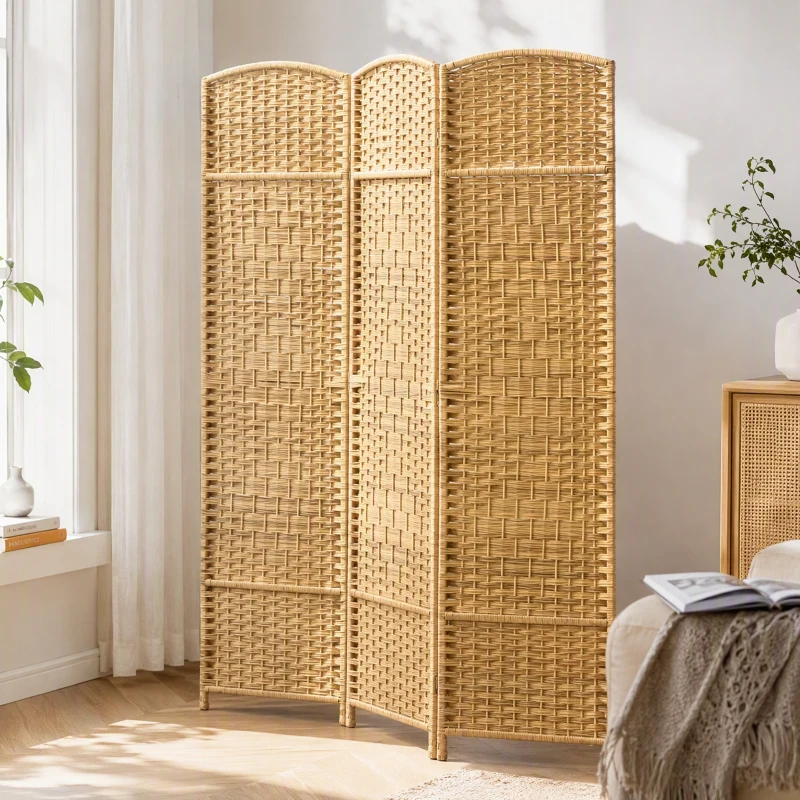 HOMCOM Folding Room Divider Screen 3 Panel 6' Tall Privacy Screen Freestanding Wood Partition for Home Office, Nature Wood