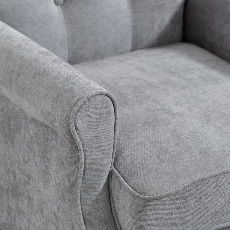 HOMCOM Accent Chair, Mid-Century Modern Armchair with Thick Padded Seat, Spring Cushion, Solid Wood Legs, Grey