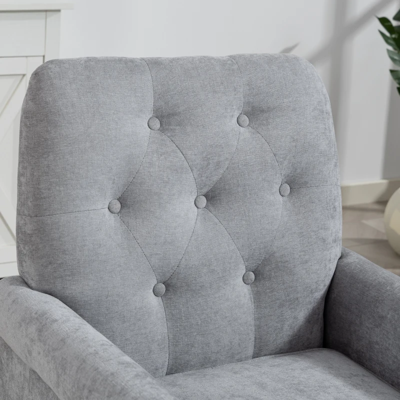 HOMCOM Accent Chair, Mid-Century Modern Armchair with Thick Padded Seat, Spring Cushion, Solid Wood Legs, Grey