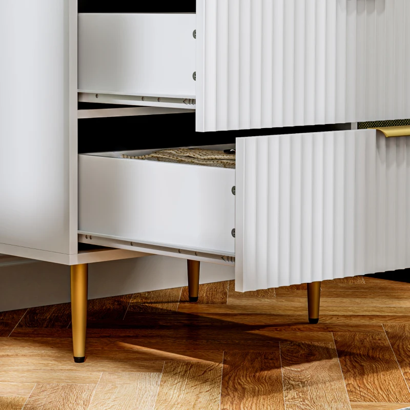 HOMCOM Modern Chest 4-Drawer Dresser for Bedroom with Gold Legs and Handles, White