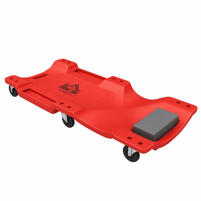 HOMCOM 40" Mechanic Creeper, 330 LBS Capacity, Low Profile, Padded Headrest, 2 Tool Trays, 6 Casters for Auto Repair, Red
