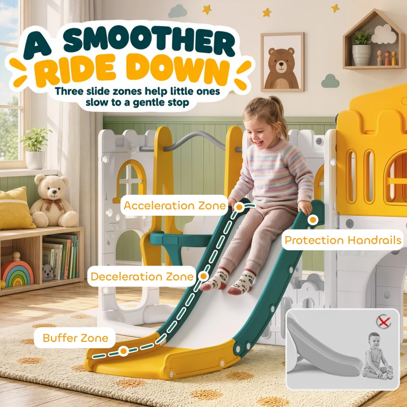 Qaba 11 in 1 Toddler Slide and Swing Set w/ Playhouse, Kids Slide Playset Indoor Playground for 1-4 Years, Yellow