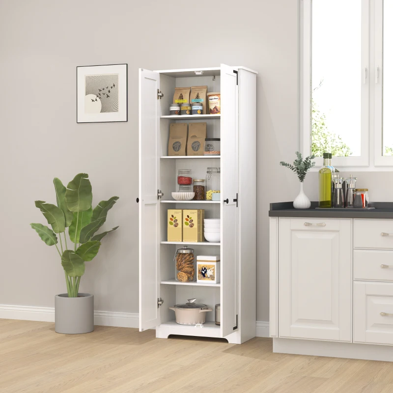 HOMCOM 67" Farmhouse Pantry Cabinet with 2 Doors, Tall Storage Cabinet with Adjustable Shelves, Distressed White