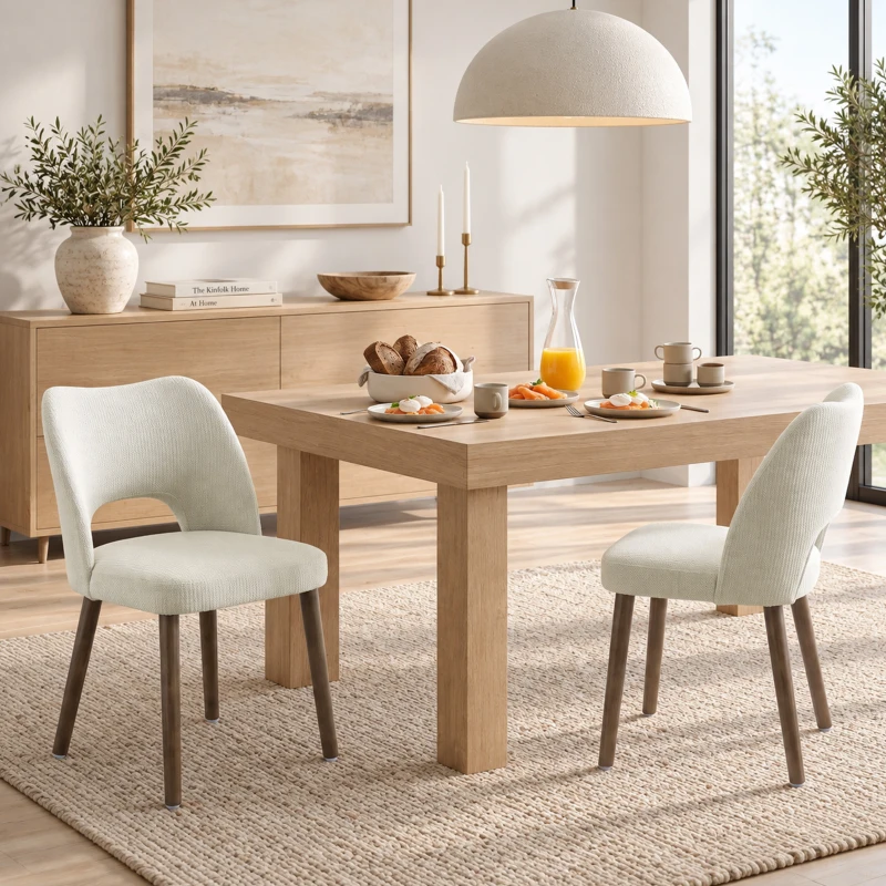 HOMCOM Dining Chairs Set Upholstered Kitchen Chenille Tool Free Assembly Rubberwood Legs, Cream White