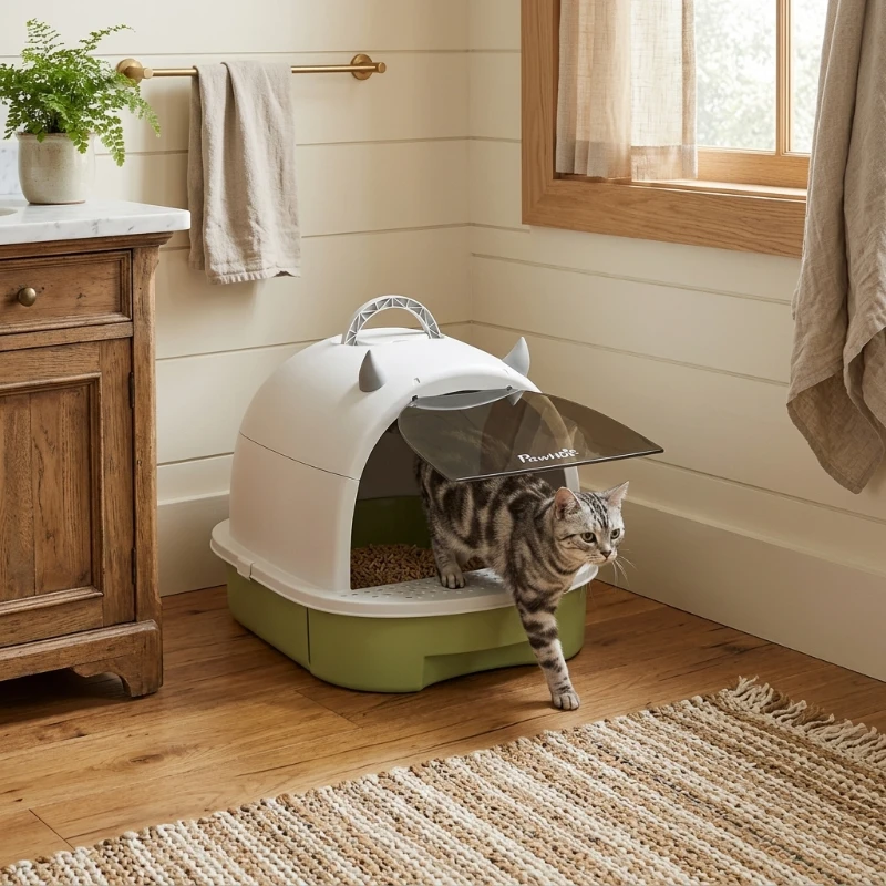 PawHut Covered Cat Litter Box with Lid, Scoop, Deodorizing Bags for Odor Control, Privacy, Easy to Clean, Green