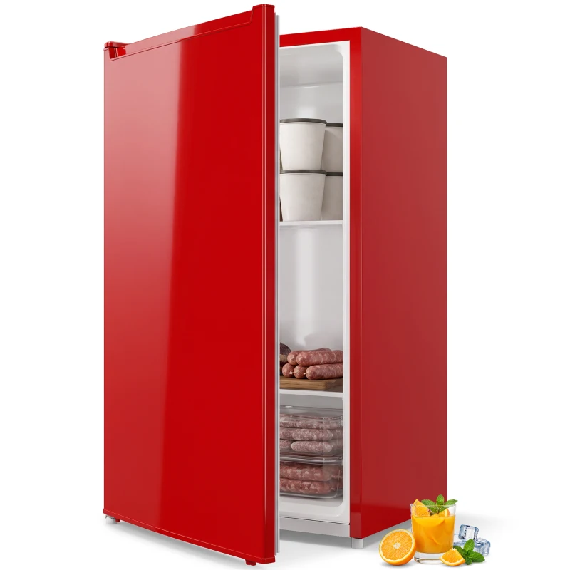 HOMCOM Compact Upright Freezer, 2.1 Cubic Feet Mini Freezer with Reversible Door, 2 Shelves, Adjustable Temperature, Red