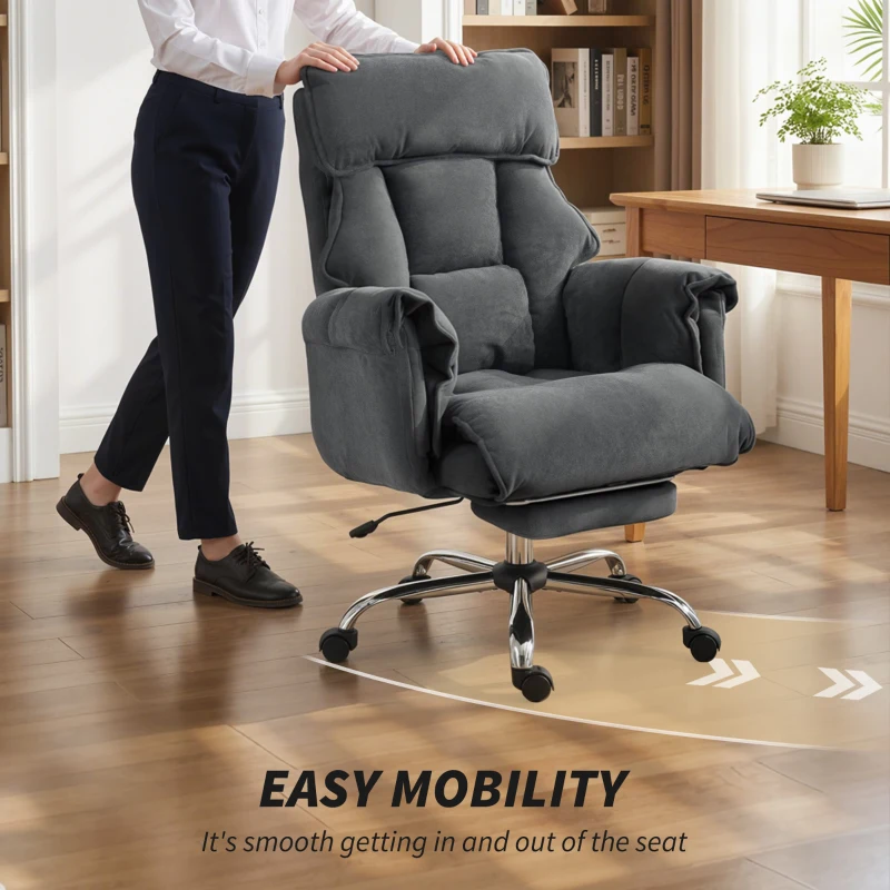 HOMCOM Desk Chair, Computer Office Chair with Footrest, Adjustable Backrest and Headrest, Dark Grey