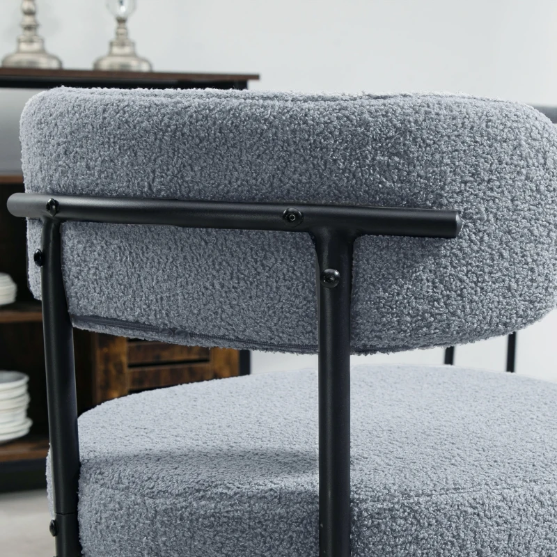HOMCOM Round Modern Upholstered Kitchen Chairs, Boucle Dining Chairs Set of 4 with Curved Backrest and Thick Cushion, Gray