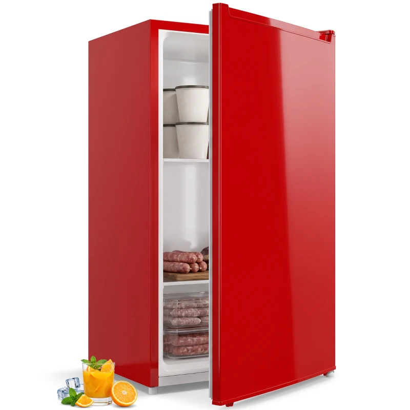 HOMCOM Compact Upright Freezer, 2.1 Cubic Feet Mini Freezer with Reversible Door, 2 Shelves, Adjustable Temperature, Red