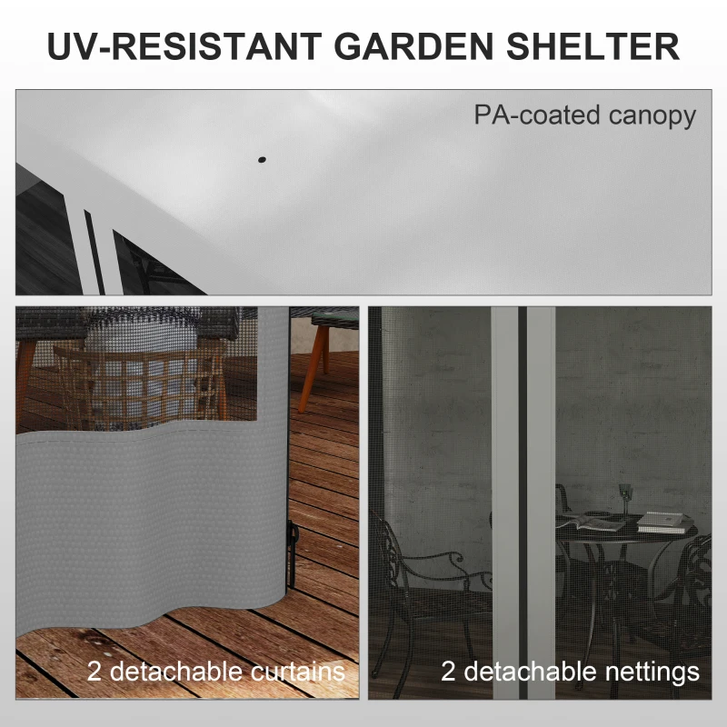 Outsunny 10' x 10' Wall Pergola, Outdoor Gazebo with 2 Curtains and 2 Nettings, UV Resistant, for Patio, Deck, Light Grey