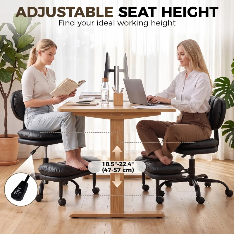 HOMCOM Ergonomic Cross Legged Office Chair, 360° Swivel Meditation Desk Chair with Wheels and Detachable Wider Footrest, Black