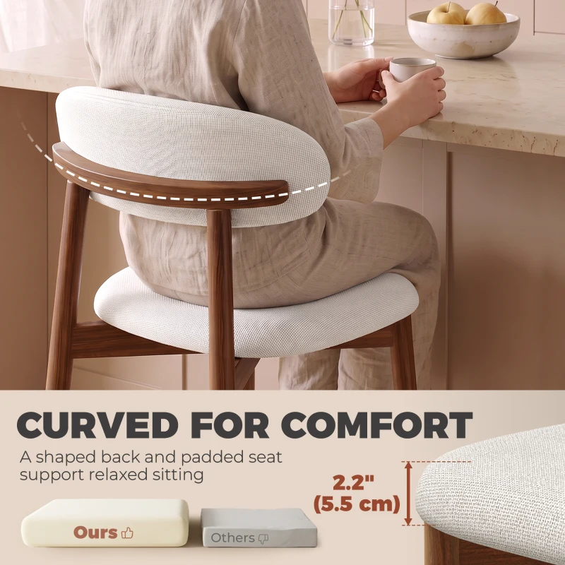 HOMCOM Bar Stools Mid-Century Curved Back Counter Height Stools Set of 2, Cream White