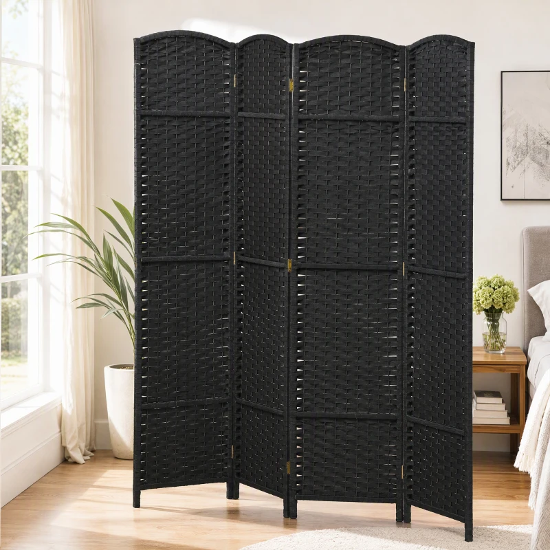 HOMCOM Folding Room Divider Screen 4 Panel 5.6 ' Tall Privacy Screen Freestanding Room Partition for Home Office, Black